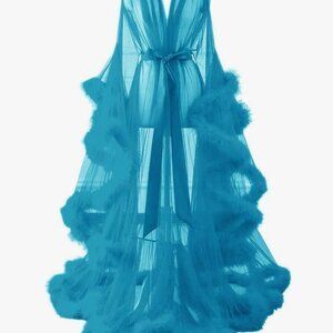 Womens Sexy Feather Bridal Robe Dusty Blue